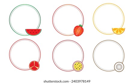 cute circle border frame illustration clipart for kids or worksheet with fruit decoration