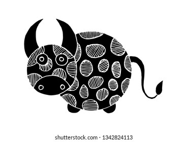 cute circle cow in silhouette - vector