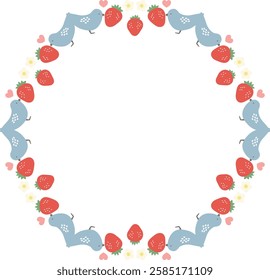 Cute circle frame of birds eating strawberries