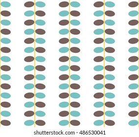 Cute circle leaves with blue and brown on white background pattern seamless backdrop wallpaper. Vector image