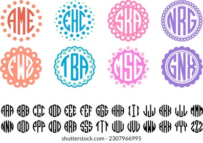 Cute Circle Monograms Font Family with 3 Letters