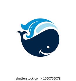 Cute Circle Whale Big Fish Ocean Life Logo