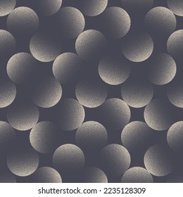 Cute Circles Dotted Seamless Pattern Trend Vector Stylish Abstract Background. Dot Work Graphic Textile Retro Design Stipple Grainy Continuous Grey Texture. Half Tone Art Modern Illustration