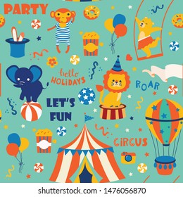 cute circus animal seamless pattern