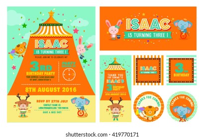 Cute Circus Animals Birthday Element Second Set