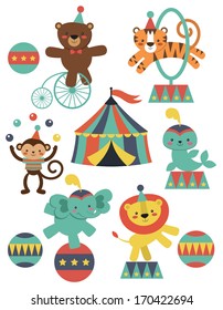 cute circus animals collection. vector illustration