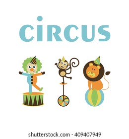 cute circus animals collection. vector illustration
