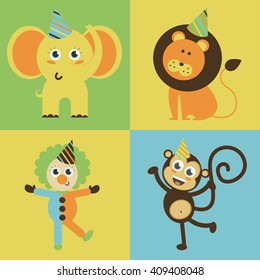 cute circus animals collection. vector illustration