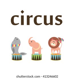 cute circus animals collection. vector illustration