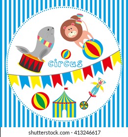 cute circus animals collection. vector illustration