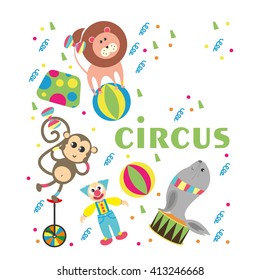 cute circus animals collection. vector illustration