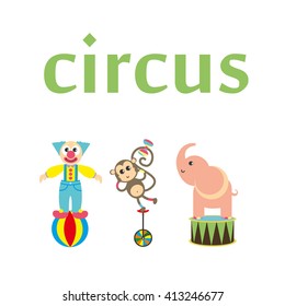 cute circus animals collection. vector illustration