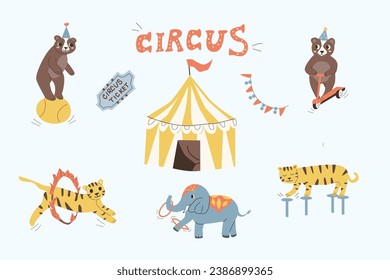 cute circus baby animals and tents - set