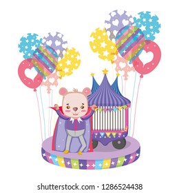 cute circus bear with layer and balloons helium