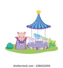 cute circus bear with layer and carousel