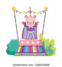 cute circus bear with layer in stage