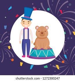 cute circus bear with magincian characters