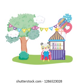 cute circus cat with layer and balloons helium