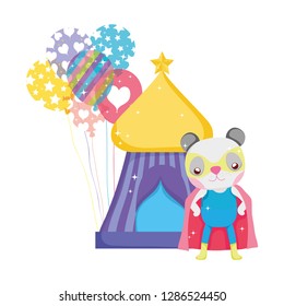 cute circus cat with layer and balloons helium