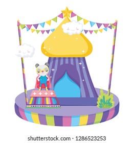 cute circus cat with layer and tent