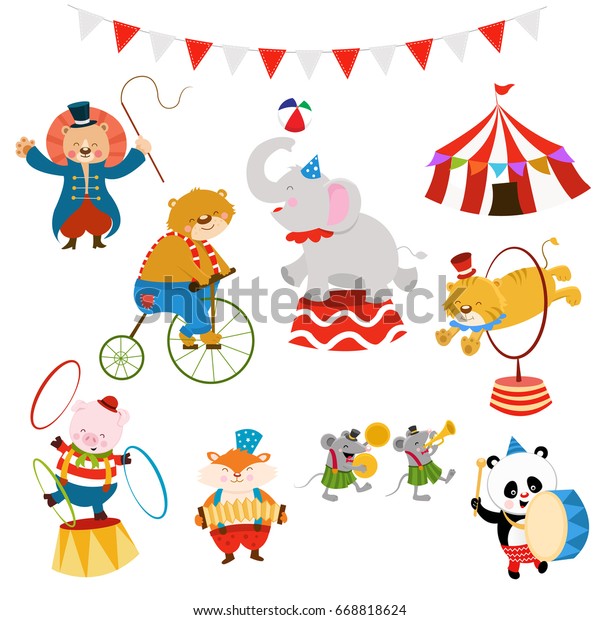 Cute Circus Character Set Stock Vector (Royalty Free) 668818624