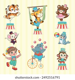 Cute Circus Collection Character Animals Cartoon