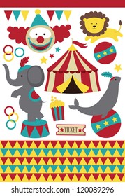 cute circus elements collection. vector illustration