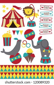 cute circus elements collection. vector illustration