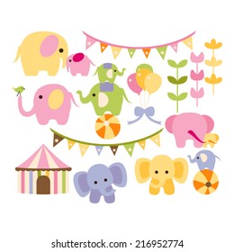 Cute circus elephants in soft pastel colors.