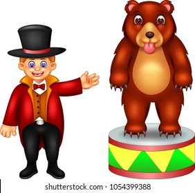 cute circus guide cartoon in action with smile and waving