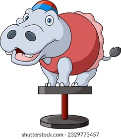 Cute circus hippo cartoon on white background