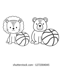 cute circus lion with basket balloon