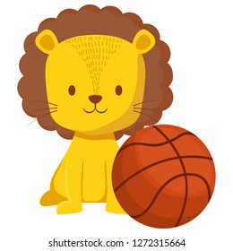 cute circus lion with basket balloon