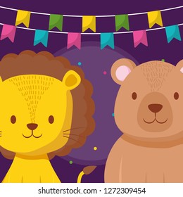 cute circus lion and bear characters