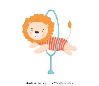 Cute circus lion. Funny retro animal. Vector color illustration for kids and nursery