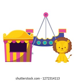 cute circus lion with kiosk and boat