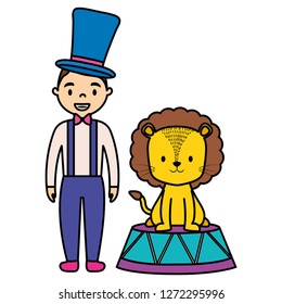 cute circus lion with magincian character