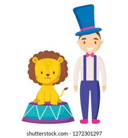 cute circus lion with magincian character
