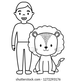 cute circus lion with man characters