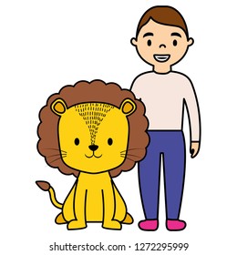 cute circus lion with man characters