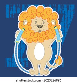 cute circus lion on blue background