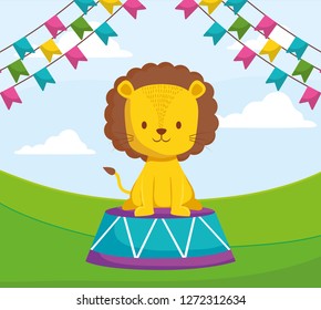 cute circus lion in stage