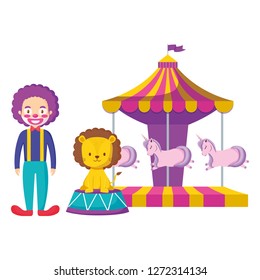 cute circus lion in stage with clown