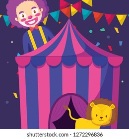 cute circus lion with tent