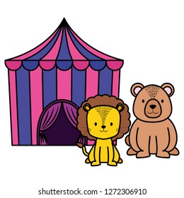 cute circus lion with tent