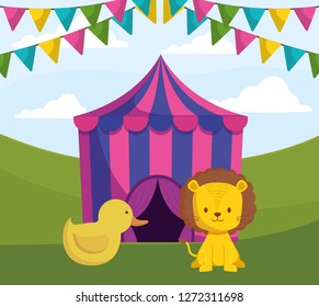 cute circus lion with tent