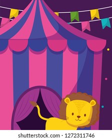 cute circus lion with tent