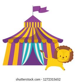 cute circus lion with tent