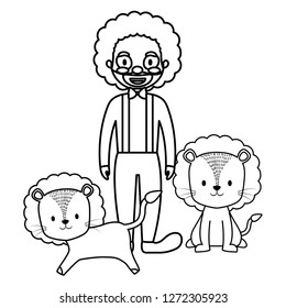 cute circus lions with clown
