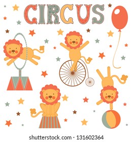 Cute circus lions colorful collection